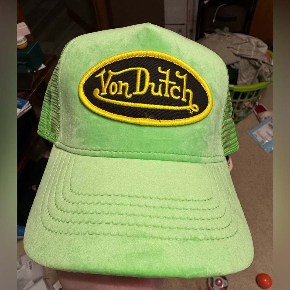 Von Dutch Neon Green velvet trucker Hat